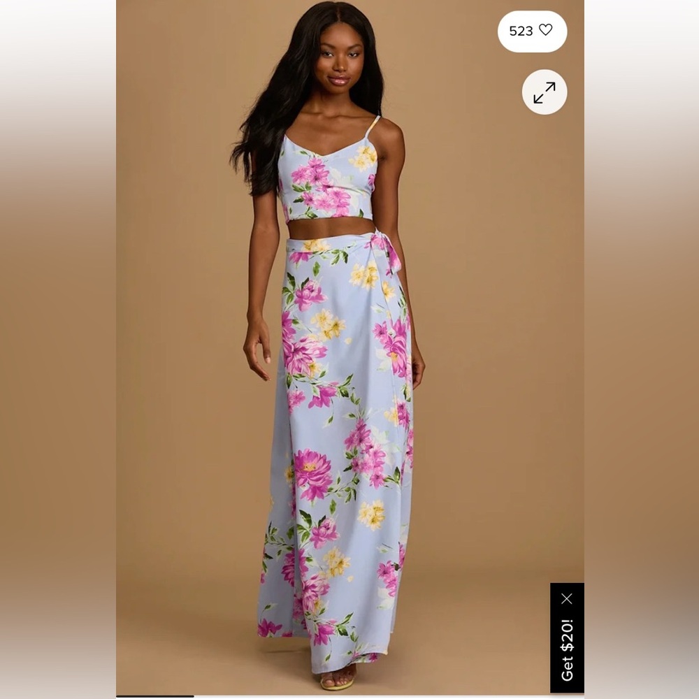 Lulu’s Bloom With A View Light Blue Floral Two Piece Maxi Dress